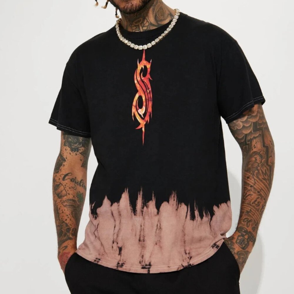 Licensed Slipknot Bleached Tie-Dye T-Shirt Size Large Short Sleeve Black NWT